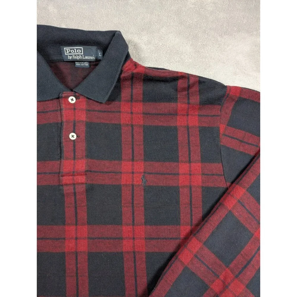 Polo Ralph Lauren Polo Shirt Mens Large Red Plaid Preppy Academia Vintage Casual